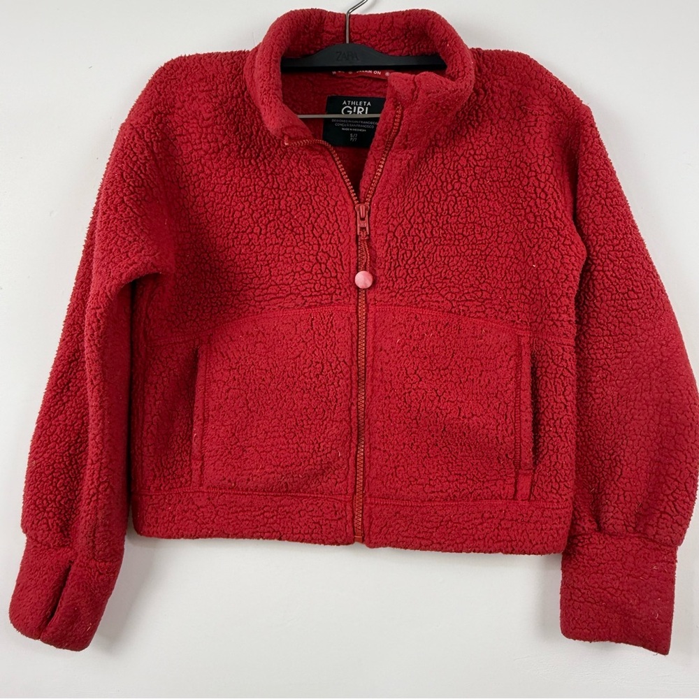 Athleta Girl So Toasty Tugga Sherpa Jacket Red Full Zip Size S/7 - Picture 5 of 11